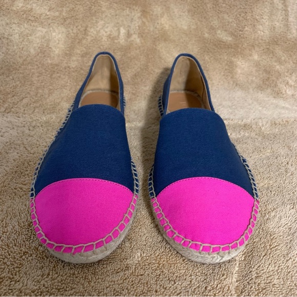Women’s 9 1/2 J. CREW Navy Blue / Pink Cap Toe Canvas Espadrille Slip On Shoes - Picture 3 of 16